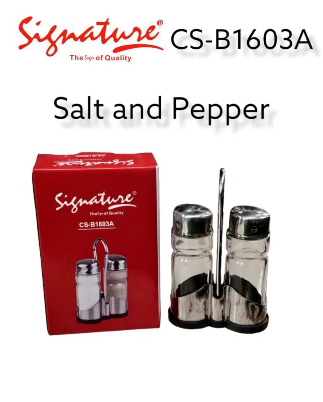 3pcs Signature Glass Stainless Steel Salt Pepper Set