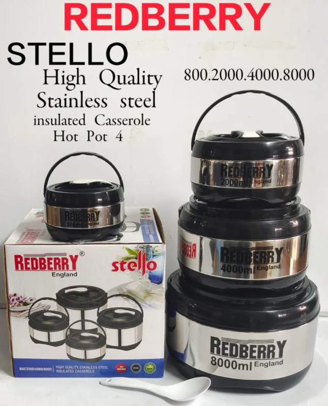 Redberry 4 Piece STELLO Insulated Hotpot Set Stainless Steel – Black