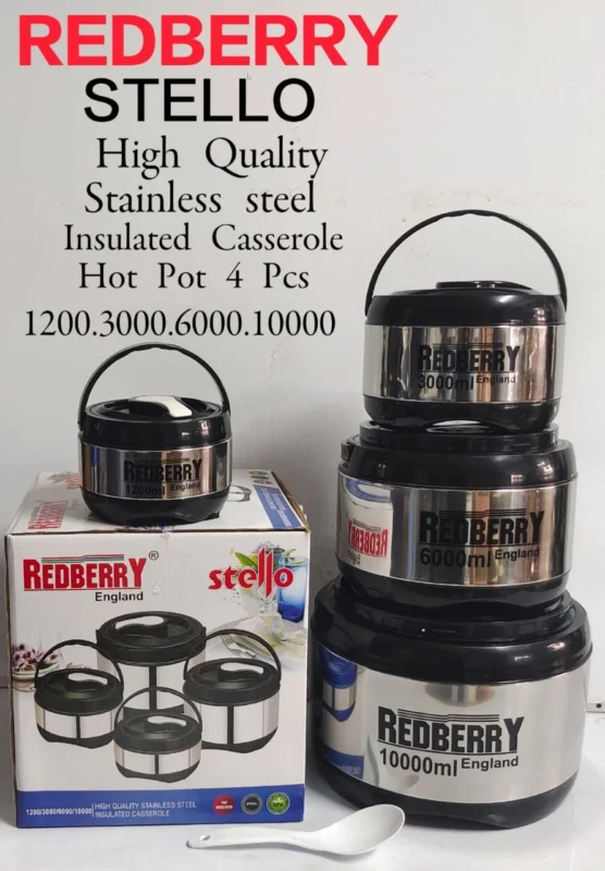 Redberry 4pcs STELLO Insulated Hotpot Set Stainless Steel – Black