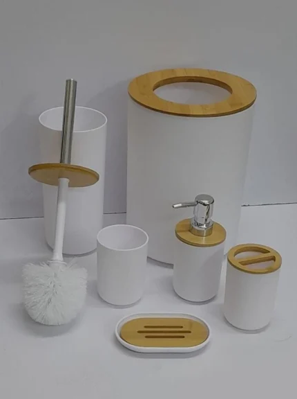 6-in-1 Bamboo Bathroom Accessories Set | Smart Enterprise – White