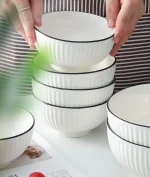 6 Japanese Style Ceramic Soup Bowls - 6 Inch