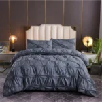 6 by 6 Double Pinch Pleat Pintuck Duvet Cover Set – Cotton, Dark grey