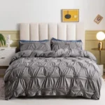 6 by 6 Double Pinch Pleat Pintuck Duvet Cover Set – Cotton, Grey