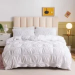 6 by 6 Double Pinch Pleat Pintuck Duvet Cover Set – Cotton, White
