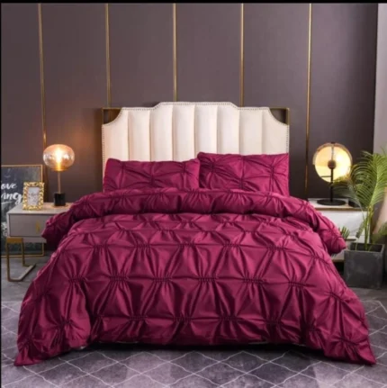 6 by 6 Double Pinch Pleat Pintuck Duvet Cover Set – Cotton, Maroon