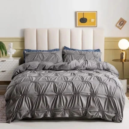 6 by 6 Double Pinch Pleat Pintuck Duvet Cover Set – Cotton, Grey