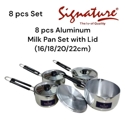 8-Piece Aluminum Milk Pan Set with Lids (16cm–22cm)