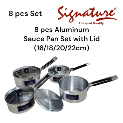 8-Piece Aluminum Saucepan Set with Lids 16cm–22cm