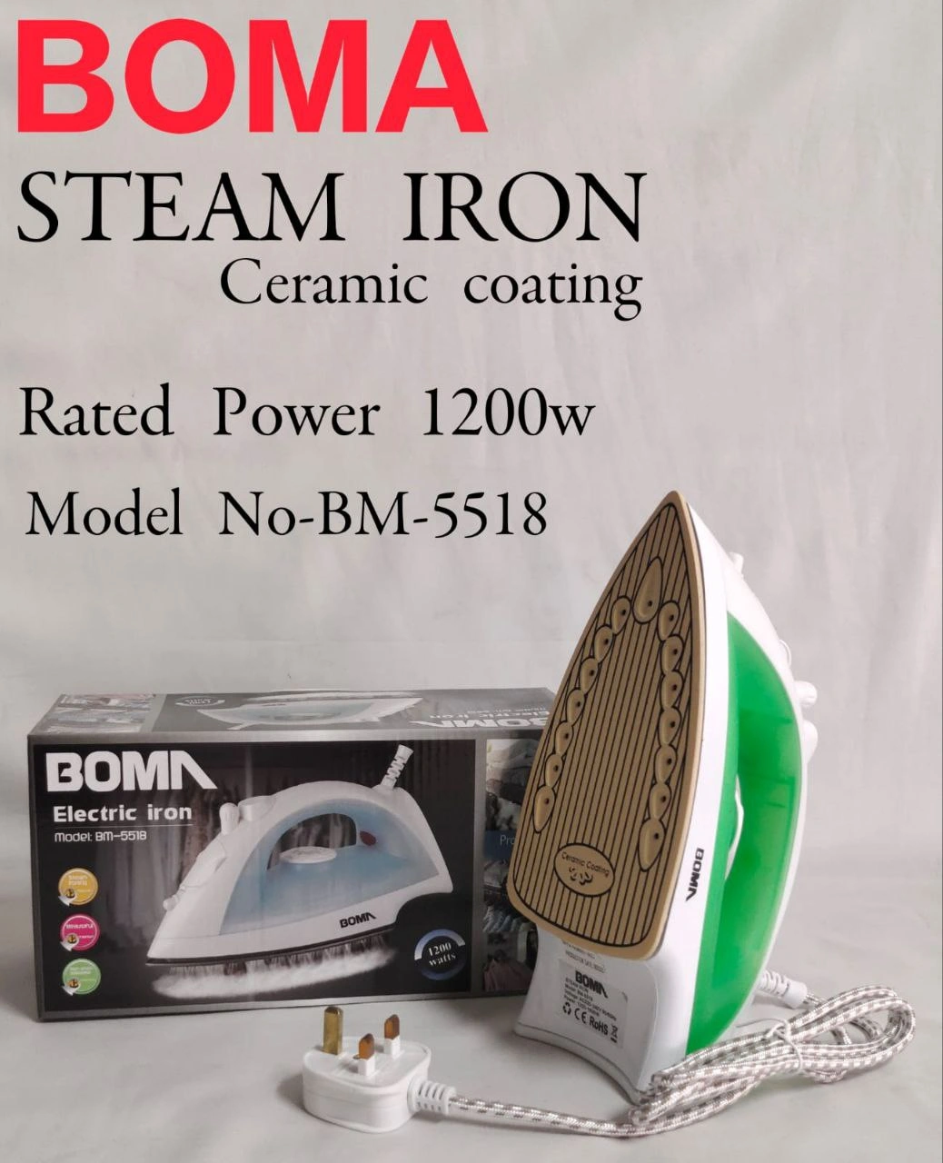 BOMA Steam Iron Box BM-5518 – with Ceramic Coating Base