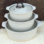 3 Piece Ceramic Serving Bowls with Glass Covers | Smart Enterprise