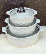 3 Piece Ceramic Serving Bowls with Glass Covers | Smart Enterprise