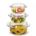 3-Piece Borosilicate Glass Casserole Set Clear
