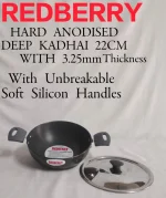 Hard Anodised Deep Kadhai Cookware – 3.25mm Thick – 22