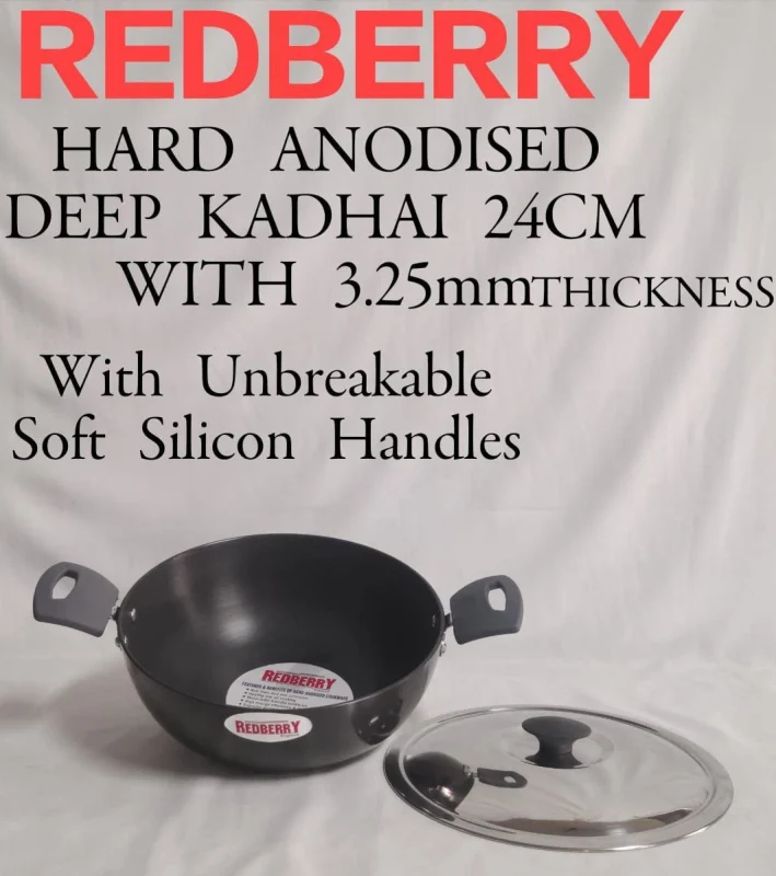 Hard Anodised Deep Kadhai Cookware – 3.25mm Thick – 24