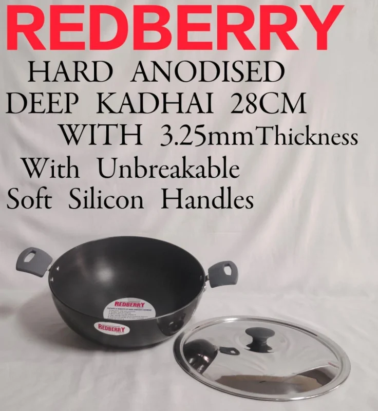 Hard Anodised Deep Kadhai Cookware – 3.25mm Thick – 28