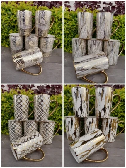6 pcs Ceramic Gold Mugs Elegant Durable Set