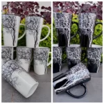 6 pcs Ceramic Tree Engraving Mugs Set Durable