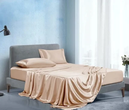 King Size Mulberry Silk Fitted Bedsheet Set 6-Piece – Cream, 6-by-7
