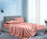 King Size Mulberry Silk Fitted Bedsheet Set 6-Piece – Pink, 6-by-7