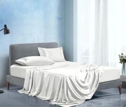King Size Mulberry Silk Fitted Bedsheet Set 6-Piece – White, 6-by-7