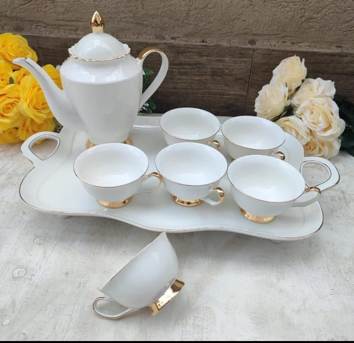 White Gold Porcelain Coffee Set with Tray – White Gold Porcelain Coffee Set with Tray –