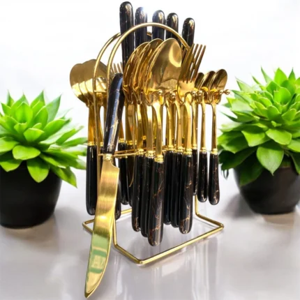 24-Piece Marble Gold Cutlery Set | Smart Enterprise – Black
