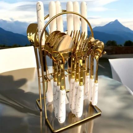 24-Piece Marble Gold Cutlery Set | Smart Enterprise – White