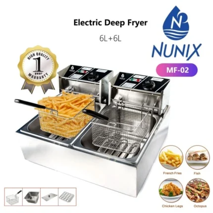 Nunix Double Deep Fryer – 6L Stainless Steel