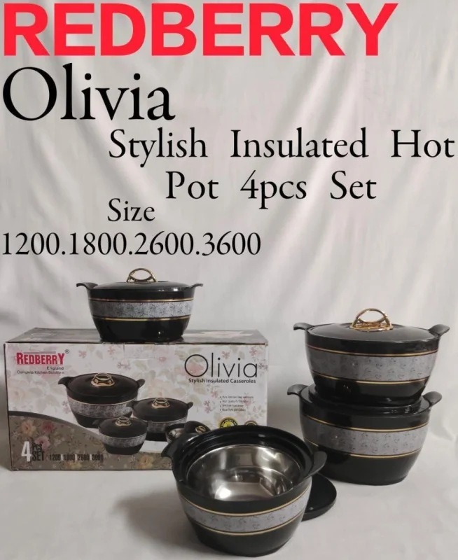 Olivia 4-Piece Plastic Designer Hotpot Set – Black
