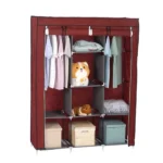 Portable 3-Column Metallic Wardrobes – Maroon