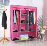 Portable 3-Column Metallic Wardrobes – Pink