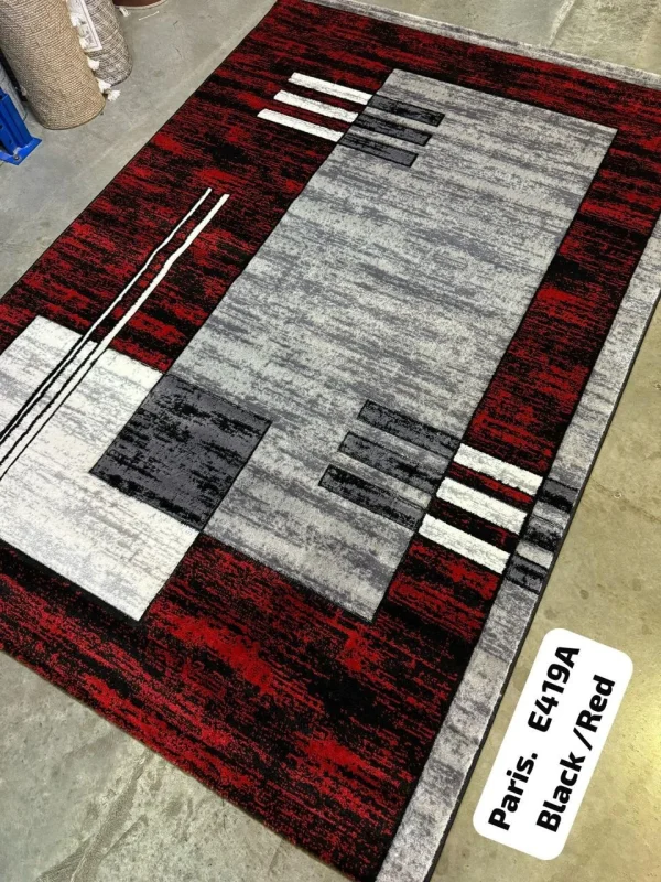 Premium Paris Carpets - E419A – Black an Red, 8 by 11