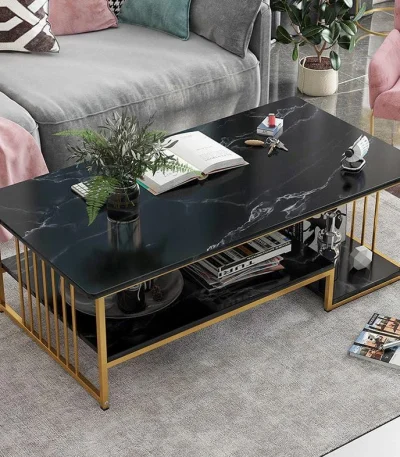 Rectangular Marble Effect Coffee Table – Black