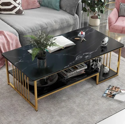 Rectangular Marble Effect Coffee Table – Black