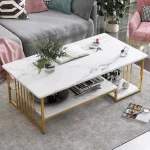 Rectangular Marble Effect Coffee Table – White