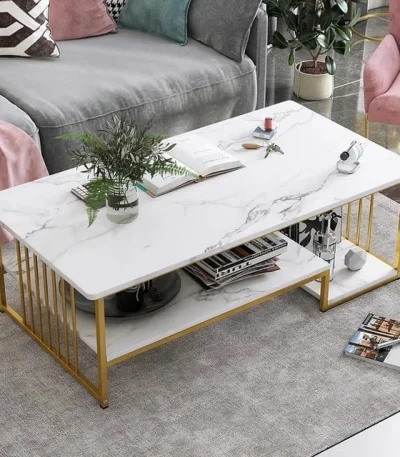 Rectangular Marble Effect Coffee Table – White