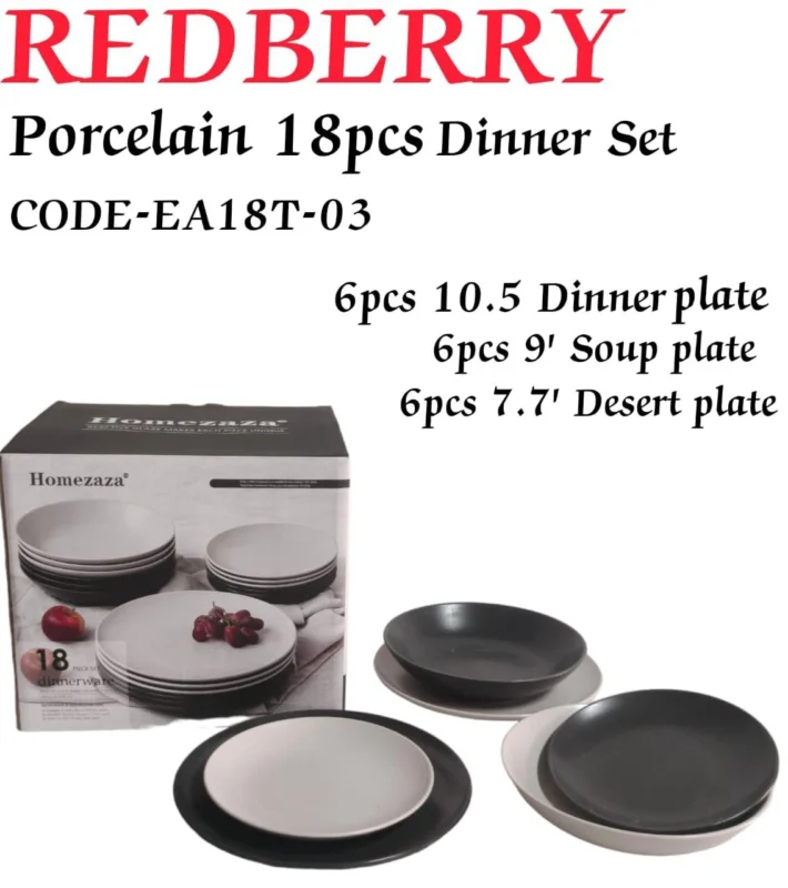 18-Piece REDBERRY Porcelain Dinner Set | Smart Enterprise