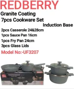 7-Piece Redberry UCC Life Granite Coating Cookware Set – Grey