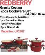 7-Piece Redberry UCC Life Granite Coating Cookware Set – Red