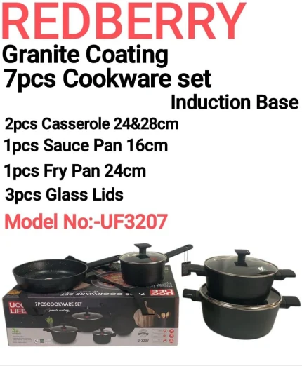 7-Piece Redberry UCC Life Granite Coating Cookware Set