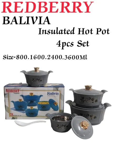 REDBERRY Plastic Designer Hotpot Set – Balavia 4-Piece – Grey