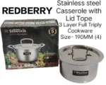 3L REDBERRY Steelica 3 Triply Stainless Steel Casserole – 190mm