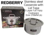 3L REDBERRY Steelica 3 Triply Stainless Steel Casserole – 215mm
