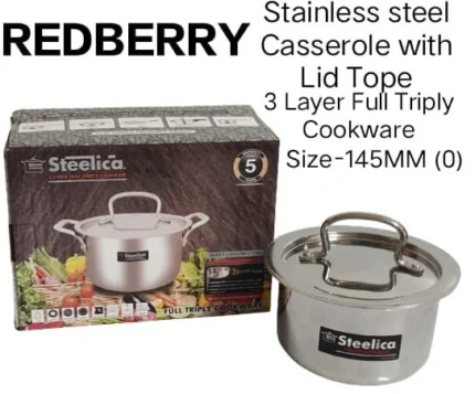 3L REDBERRY Steelica 3 Triply Stainless Steel Casserole – 145mm