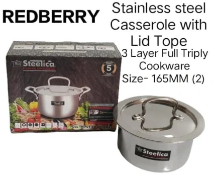 3L REDBERRY Steelica 3 Triply Stainless Steel Casserole – 165mm