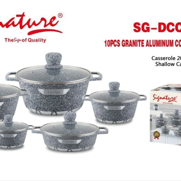 10-Piece Signature Granite Aluminum Cookware Set – Grey