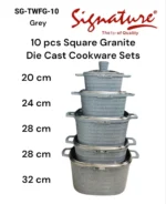 10-Piece Signature Square Granite Die Cast Cookware Set – Grey