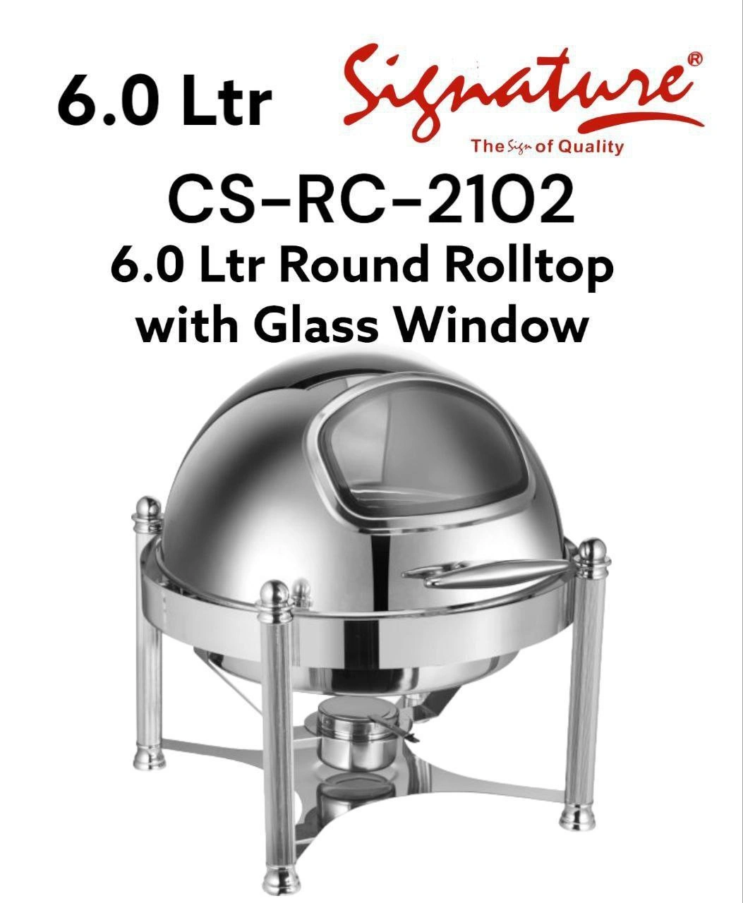 Signature 6L Round Rolltop Chafing Dish with Glass Lid Signature 6L Round Rolltop Chafing Dish with Glass Lid