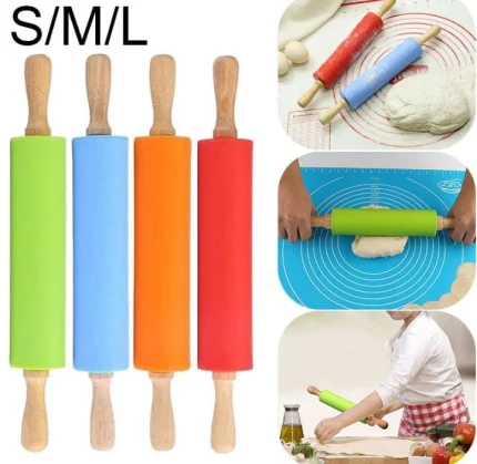 Silicone Rolling Pin Wooden Handle