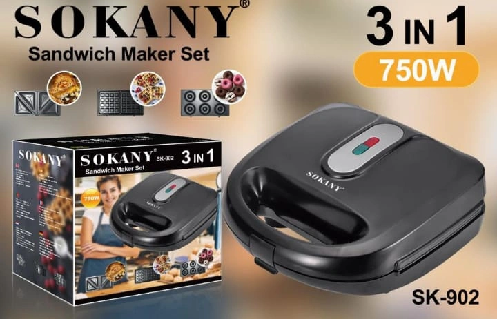 Sokany 3 in 1 Sandwich Maker – Stainless steel